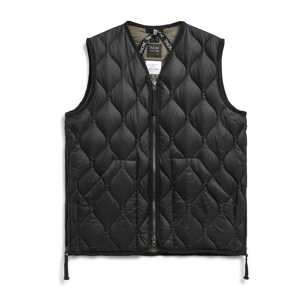TAION ミリタリー VネックWジップ ダウンベスト-ソフトシェル(TAION-001ALSZML-1)BLACKのイメージ写真