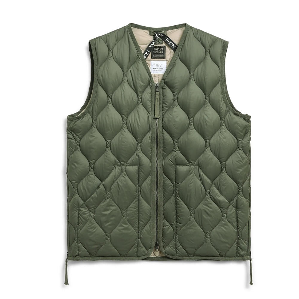 TAION ミリタリー VネックWジップ ダウンベスト-ソフトシェル(TAION-001ALSZML-1)OLIVEのイメージ写真
