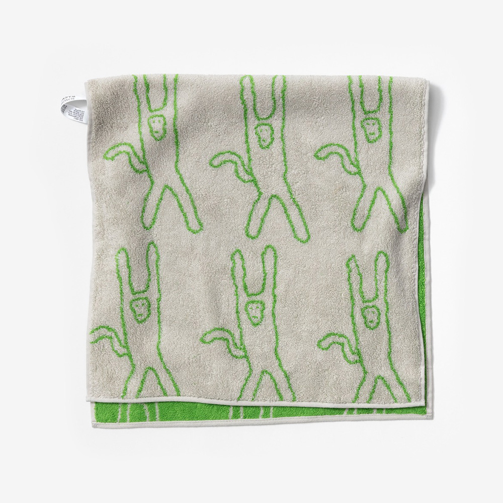 WARMGREY TAIL FACE TOWEL MONKEY - GREEN ON GREYのイメージ写真01