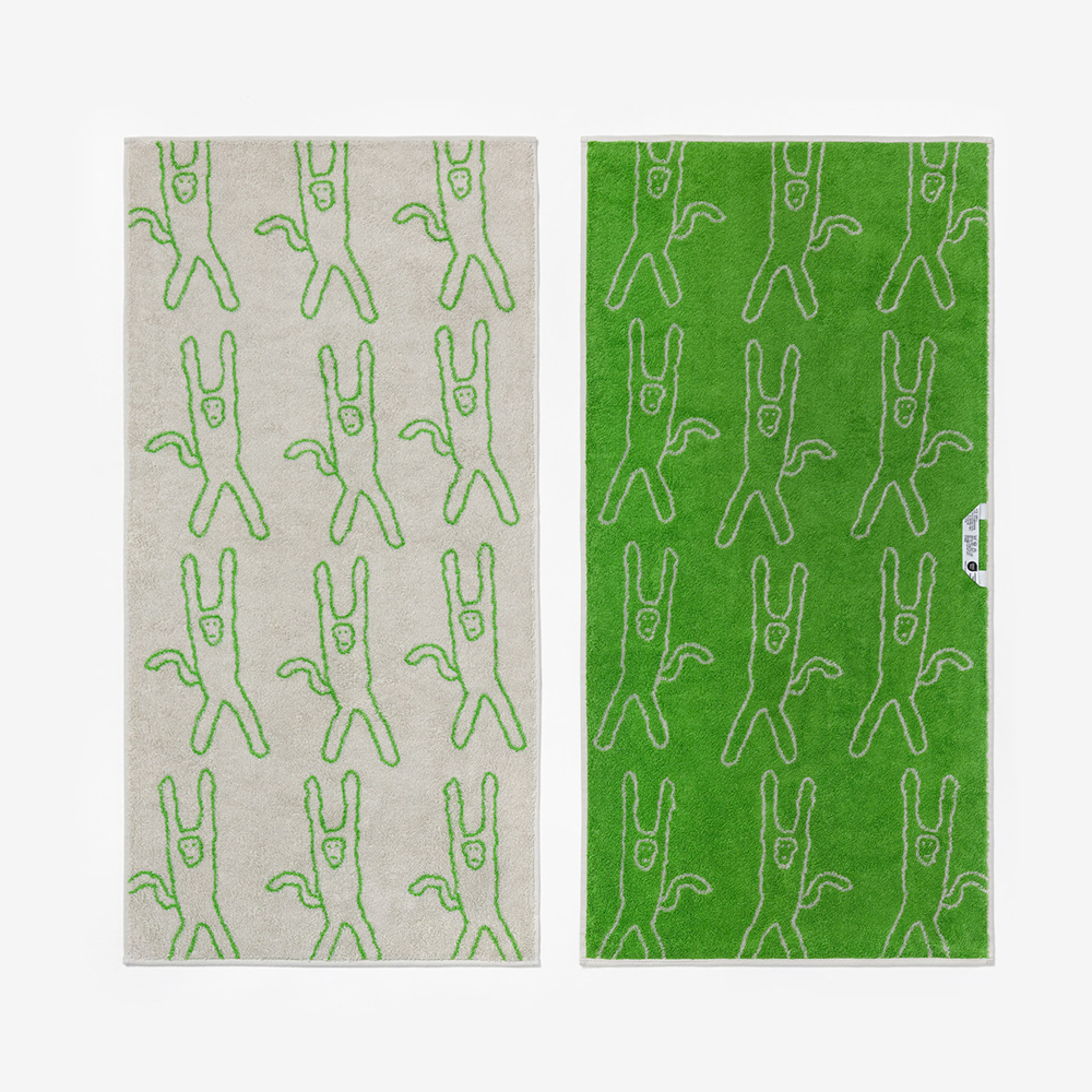 WARMGREY TAIL FACE TOWEL MONKEY - GREEN ON GREYのイメージ写真02