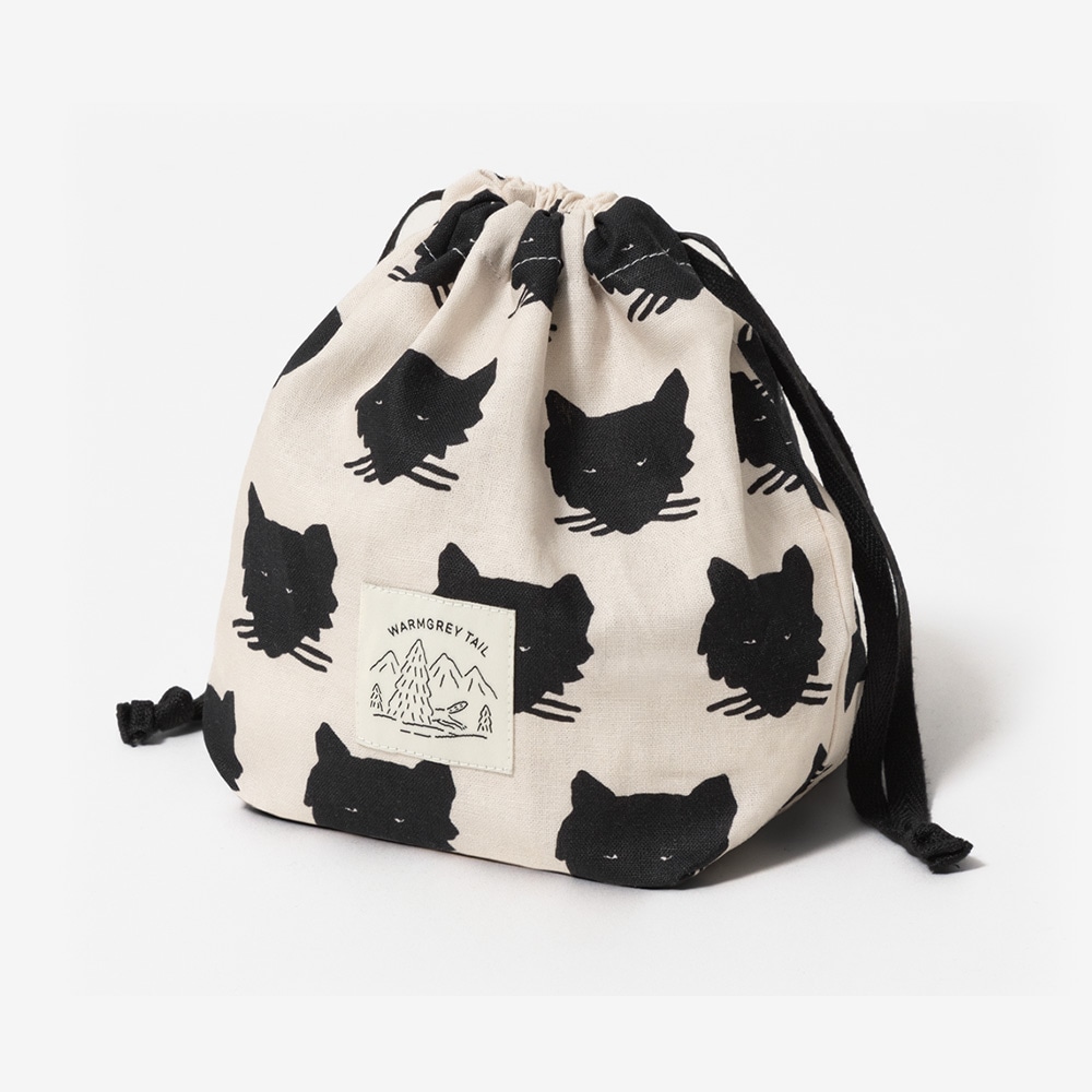 WARMGREY TAIL STRING POUCH WOLF - BLACK ON IVORYのイメージ写真