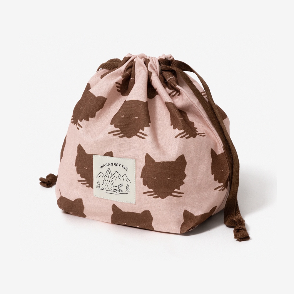 WARMGREY TAIL STRING POUCH WOLF - BROWN ON APRICOTのイメージ写真