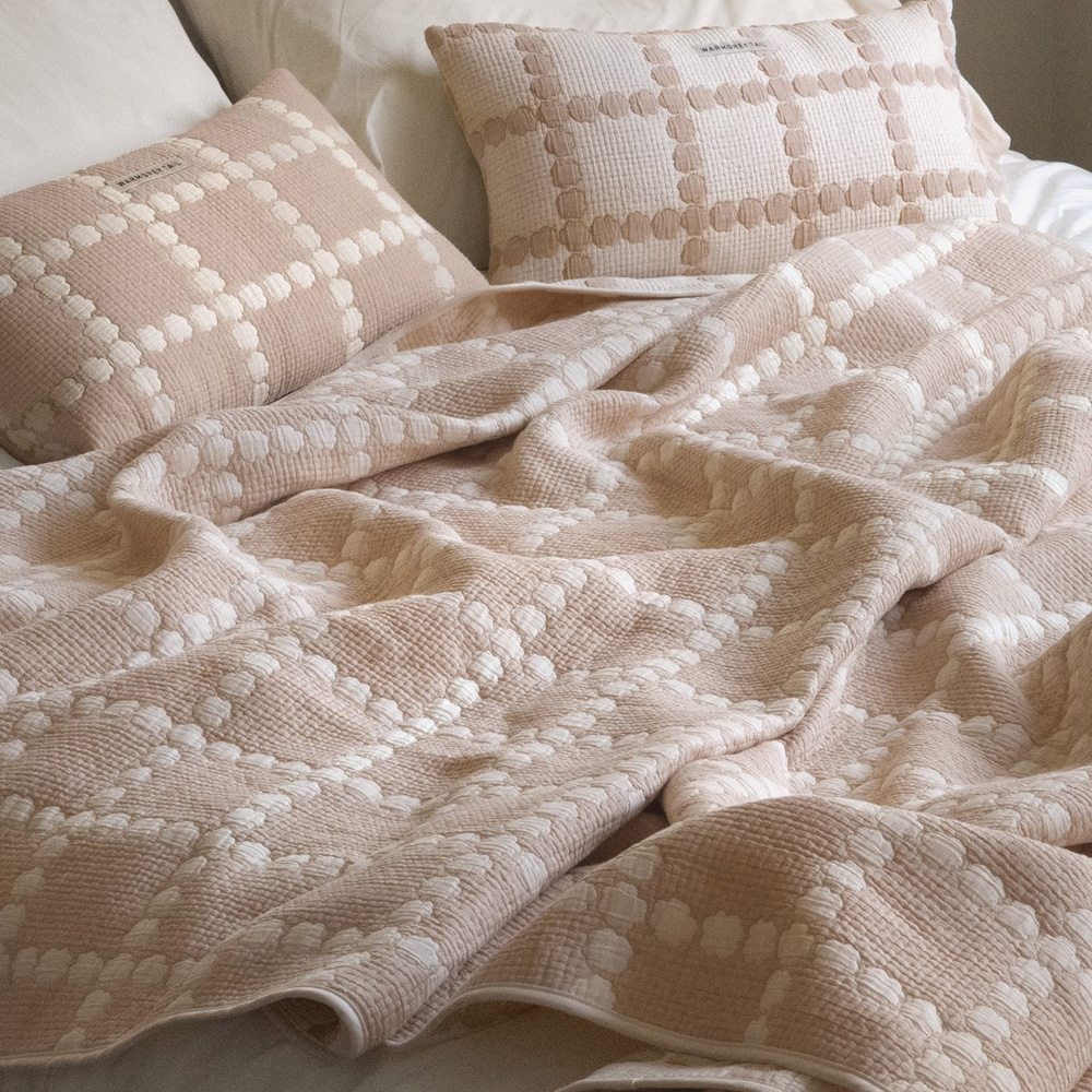 WARMGREY TAIL COTTON MODAL BLANKET BLOSSOM CHECK - BEIGEのイメージ写真01