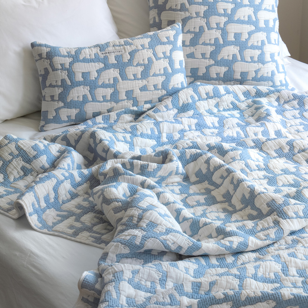 WARMGREY TAIL COTTON MODAL BLANKET POLAR BEARS - BLUEのイメージ写真01