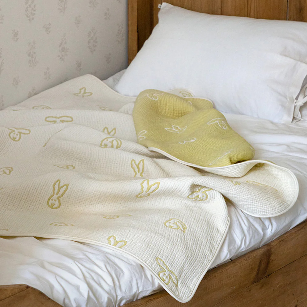 WARMGREY TAIL COTTON MODAL BLANKET BUNNY BUNNY - SOFT YELLOWのイメージ写真02