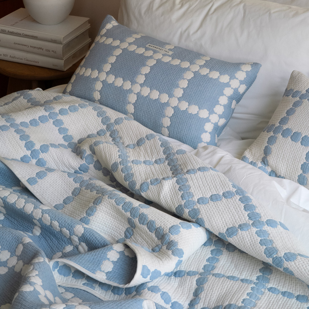 WARMGREY TAIL COTTON MODAL BLANKET BLOSSOM CHECK - BLUEのイメージ写真02