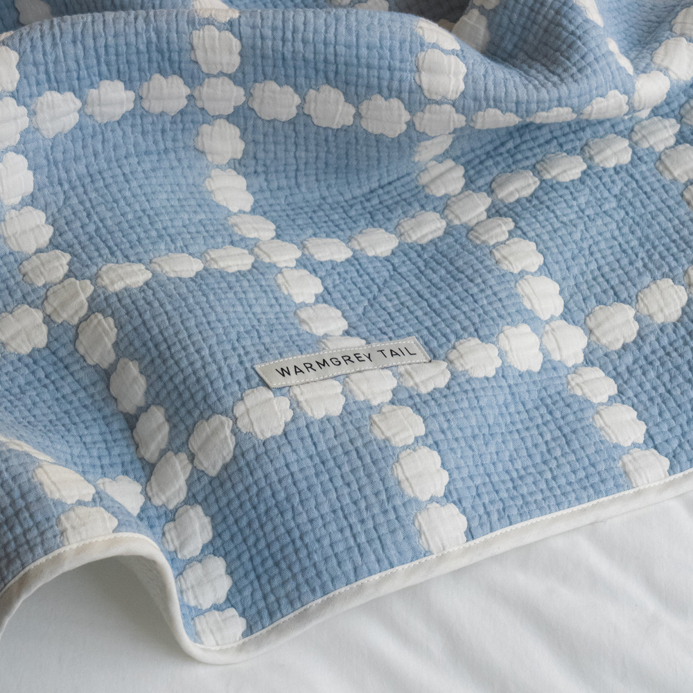 WARMGREY TAIL COTTON MODAL BLANKET BLOSSOM CHECK - BLUEのイメージ写真03