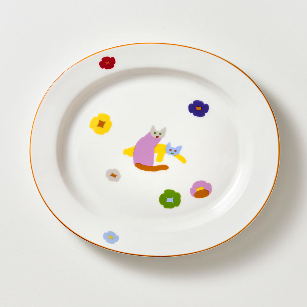 WARMGREY TAIL OVAL PLATE CATS & FLOWERSのイメージ写真13