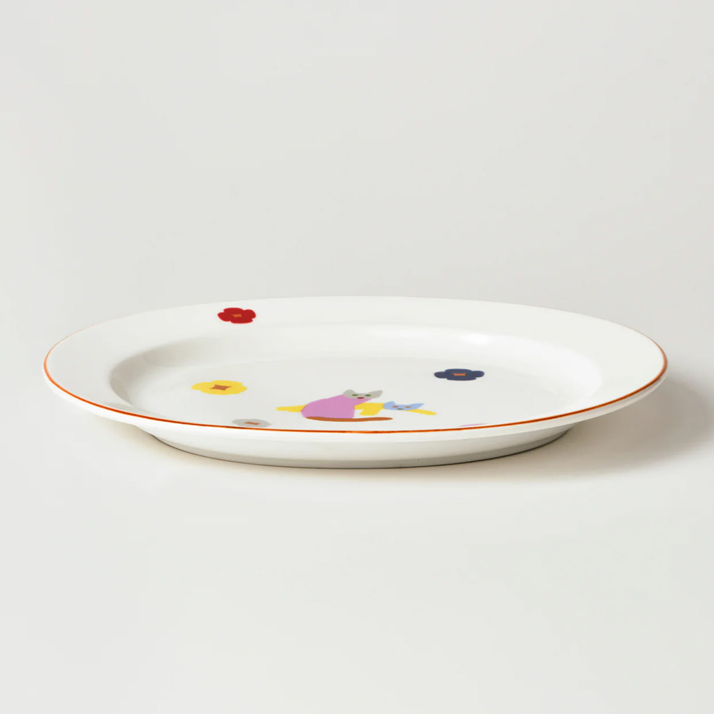 WARMGREY TAIL OVAL PLATE CATS & FLOWERSのイメージ写真16